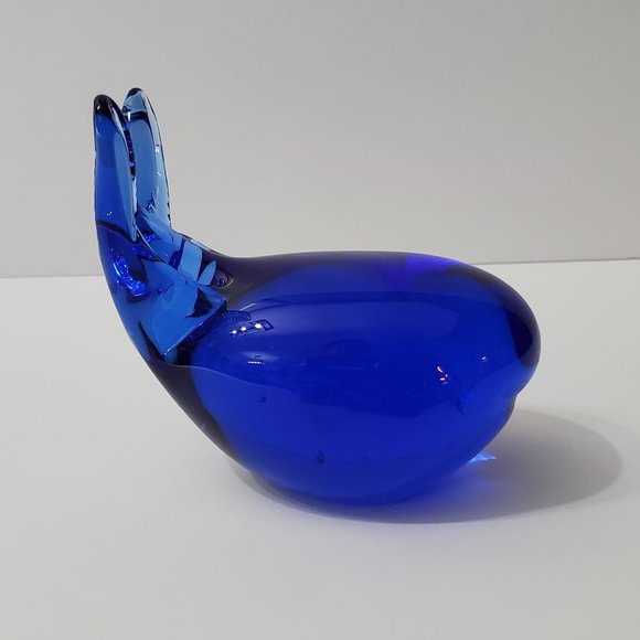 Cobalt Blue Glass Whale Paperweight Blue Art Glass Whale Figure Figurine Decor - Picture 1 of 6
